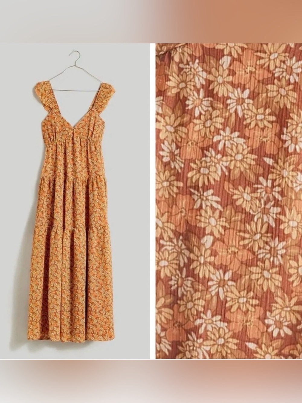 Madewell fall Floral Tiered Maxi Dress - Orange